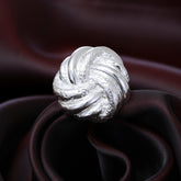 Knot Etched Adjustable Silver Ring