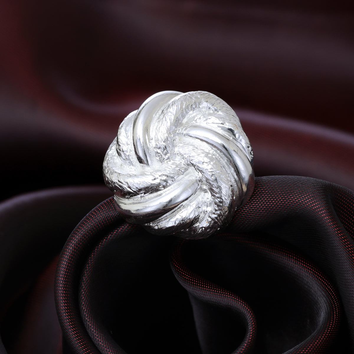 Knot Etched Adjustable Silver Ring
