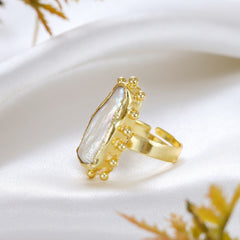 Snowy Droplet Adjustable Gold Ring