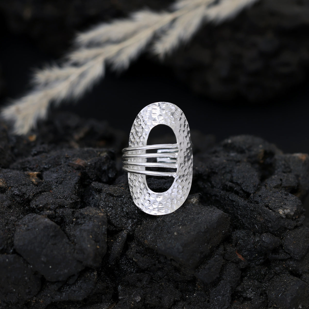 Furrow Encrust Adjustable Silver Ring