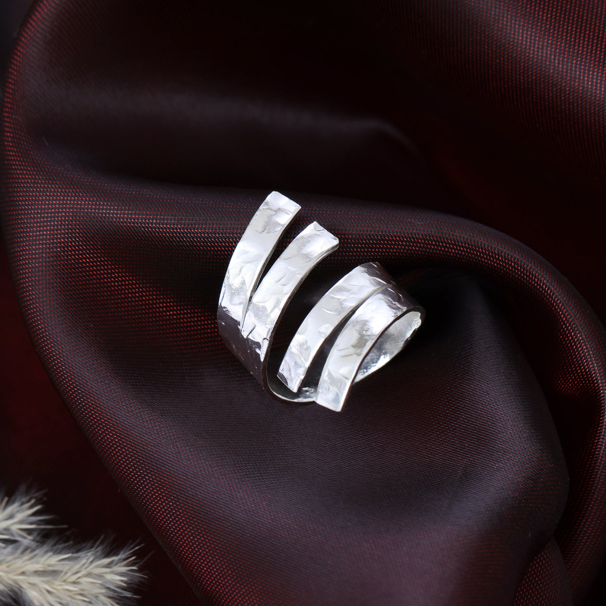 Ethereal Folds Weave Adjustable Silver Ring