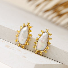 Snowy Droplet Gold Stud Earrings