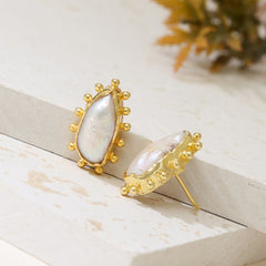Snowy Droplet Gold Stud Earrings