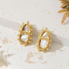 Snowy Droplet Gold Stud Earrings